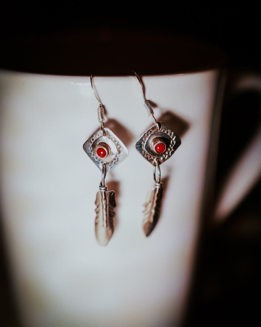 Coral Earrings - Smokin' Blues Turquoise