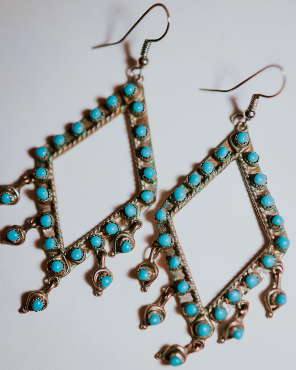 Turquoise Chandelier Earrings - Smokin' Blues Turquoise