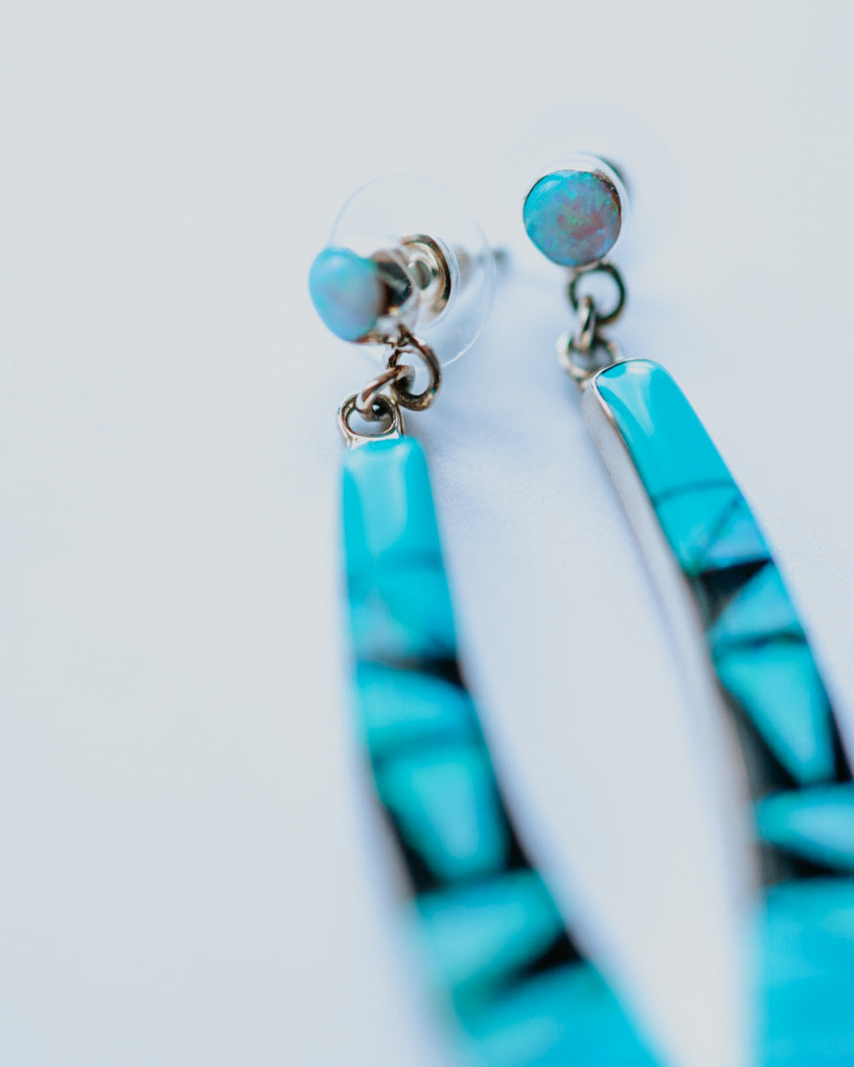 Turquoise & Opal Earrings - Smokin' Blues Turquoise