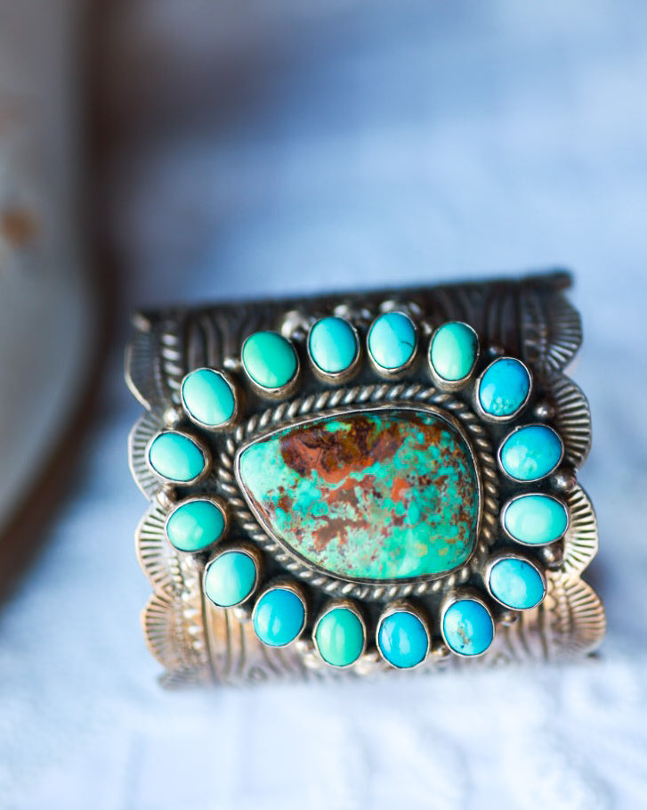 Turquoise Cluster Cuff - Smokin' Blues Turquoise
