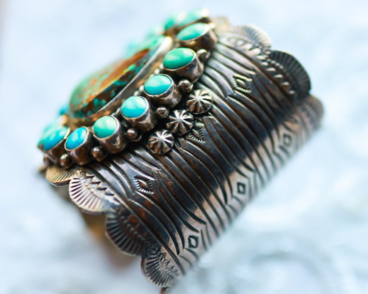 Turquoise Cluster Cuff - Smokin' Blues Turquoise