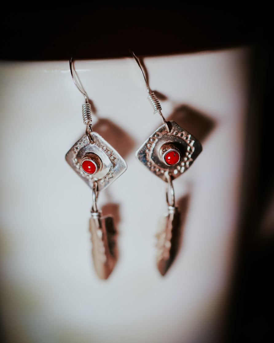 Coral Earrings - Smokin' Blues Turquoise