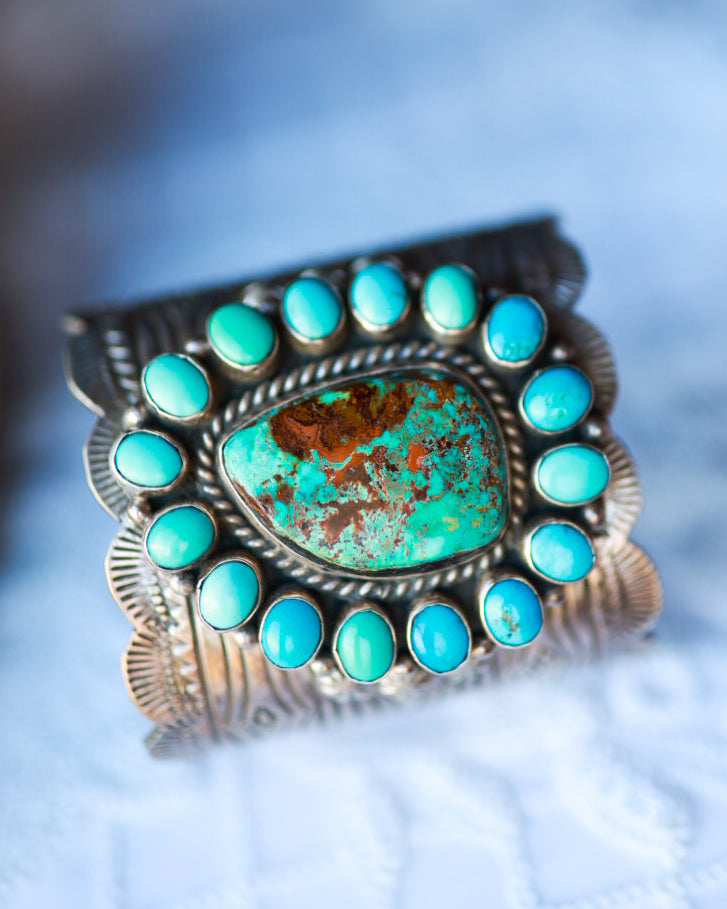 Turquoise Cluster Cuff - Smokin' Blues Turquoise