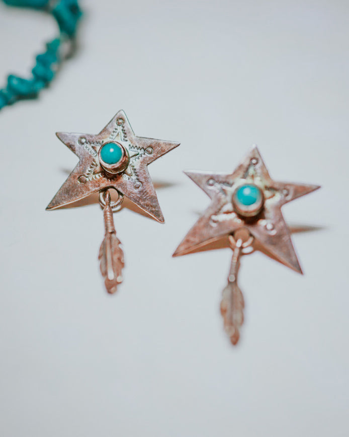 Turquoise Star Post Earrings - Smokin' Blues Turquoise
