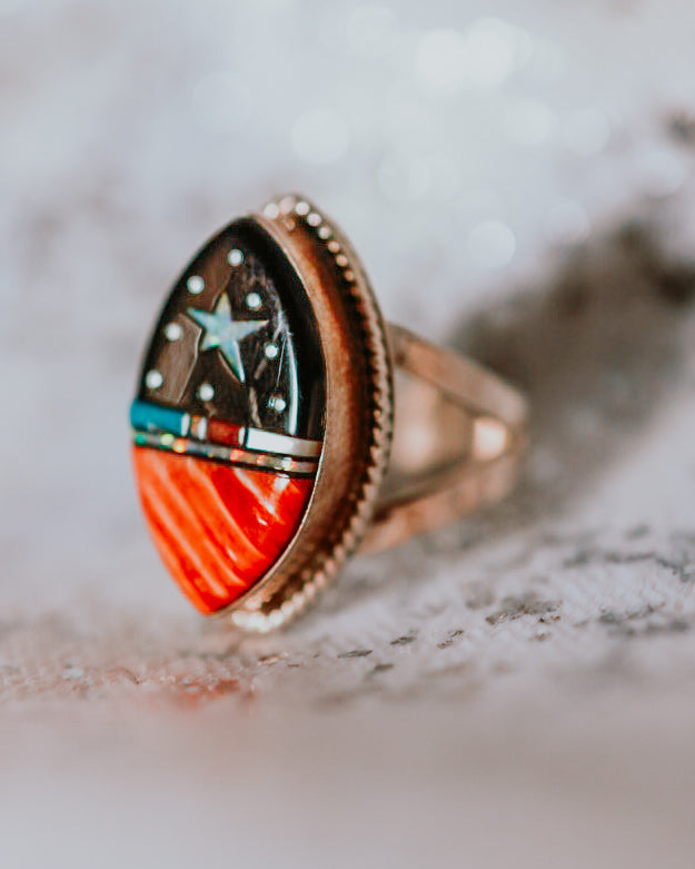 Inlay Turquoise Outer Space Ring - Smokin' Blues Turquoise
