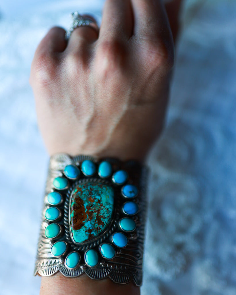 Turquoise Cluster Cuff - Smokin' Blues Turquoise