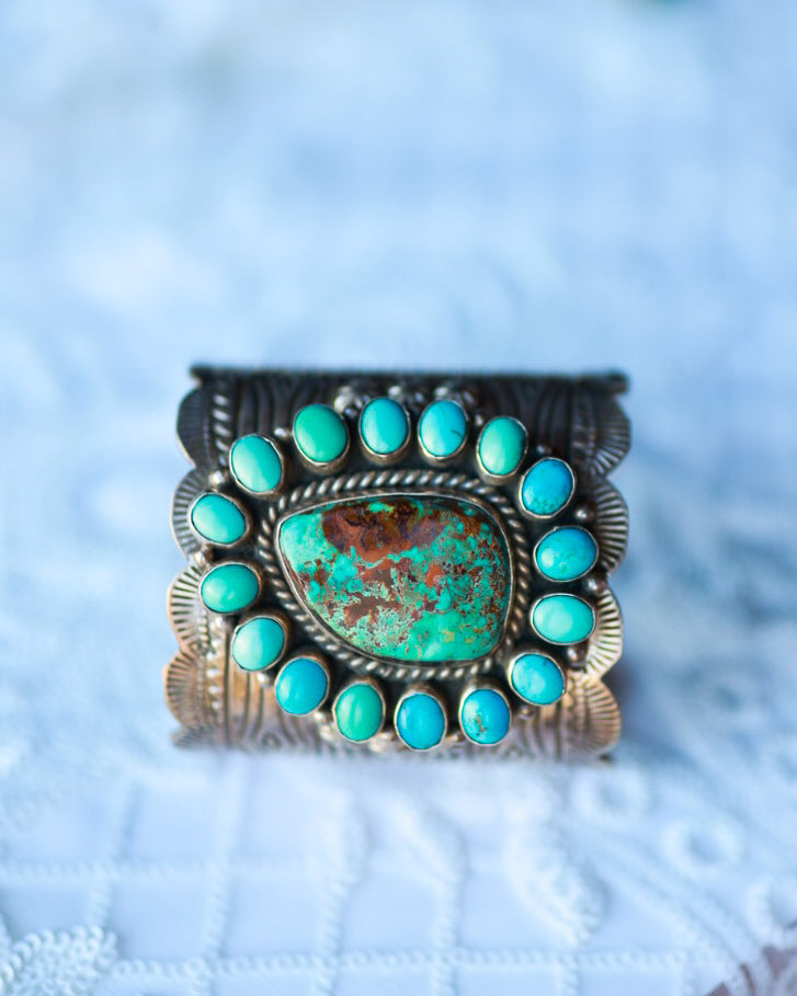 Turquoise Cluster Cuff - Smokin' Blues Turquoise