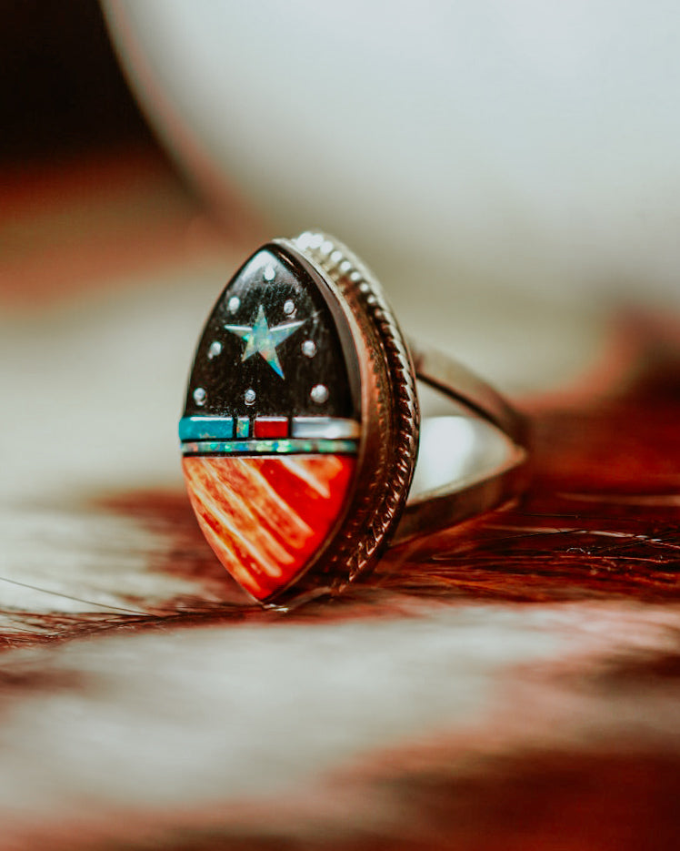 Inlay Turquoise Outer Space Ring - Smokin' Blues Turquoise