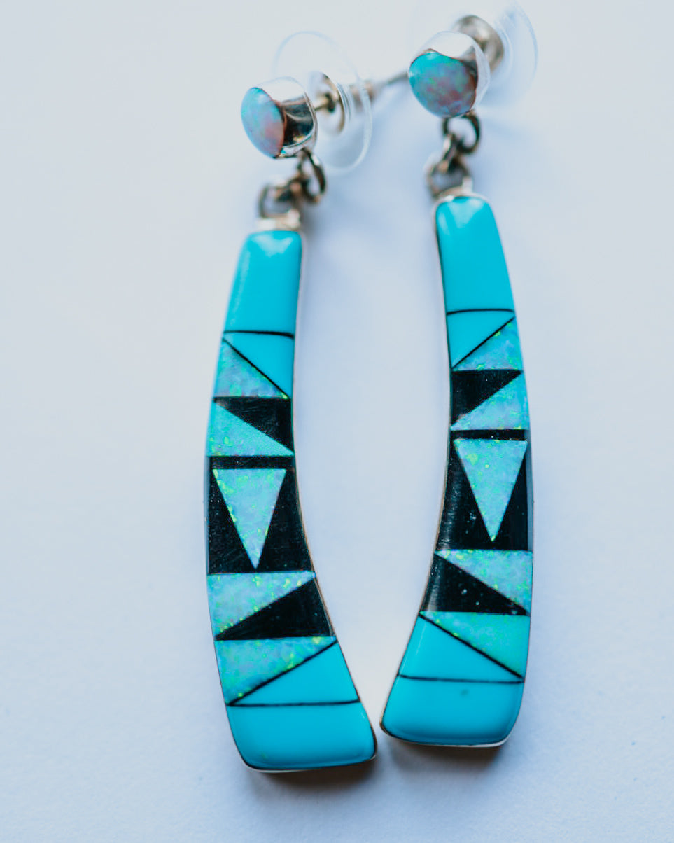 Turquoise & Opal Earrings - Smokin' Blues Turquoise