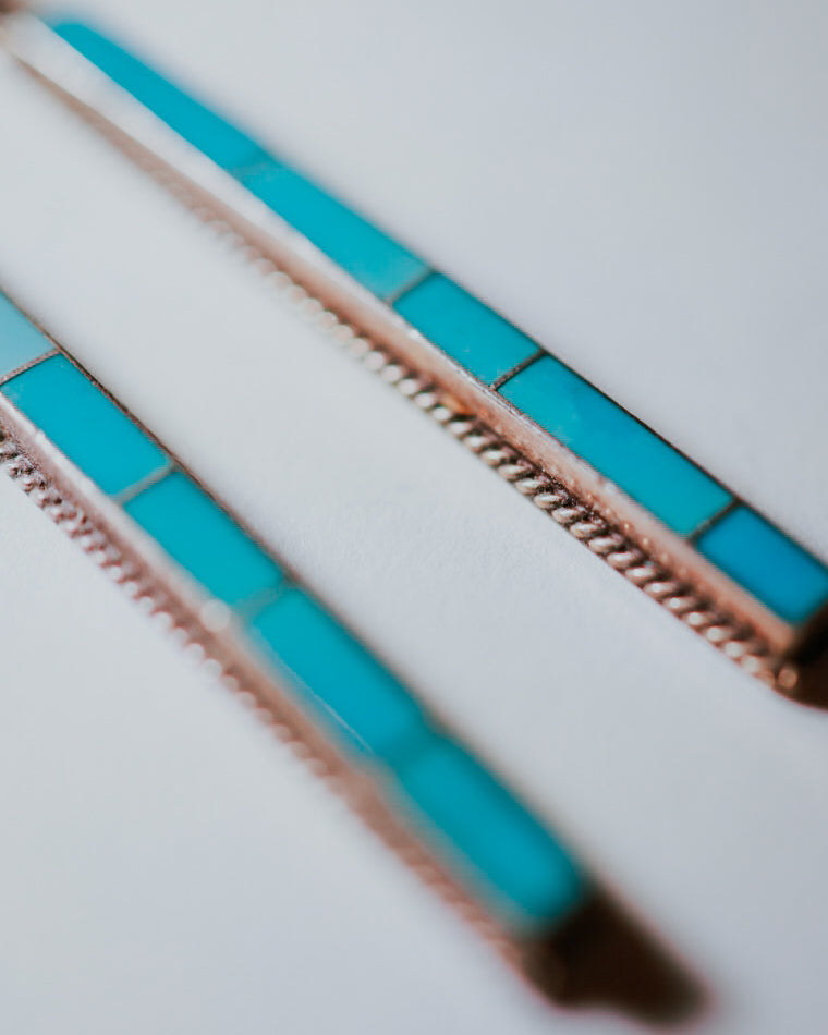 Turquoise Inlay Earrings - Smokin' Blues Turquoise
