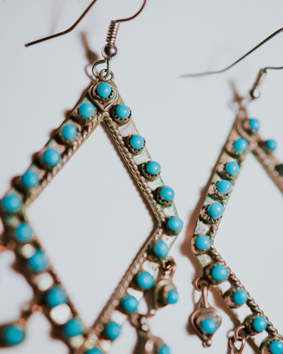 Turquoise Chandelier Earrings - Smokin' Blues Turquoise