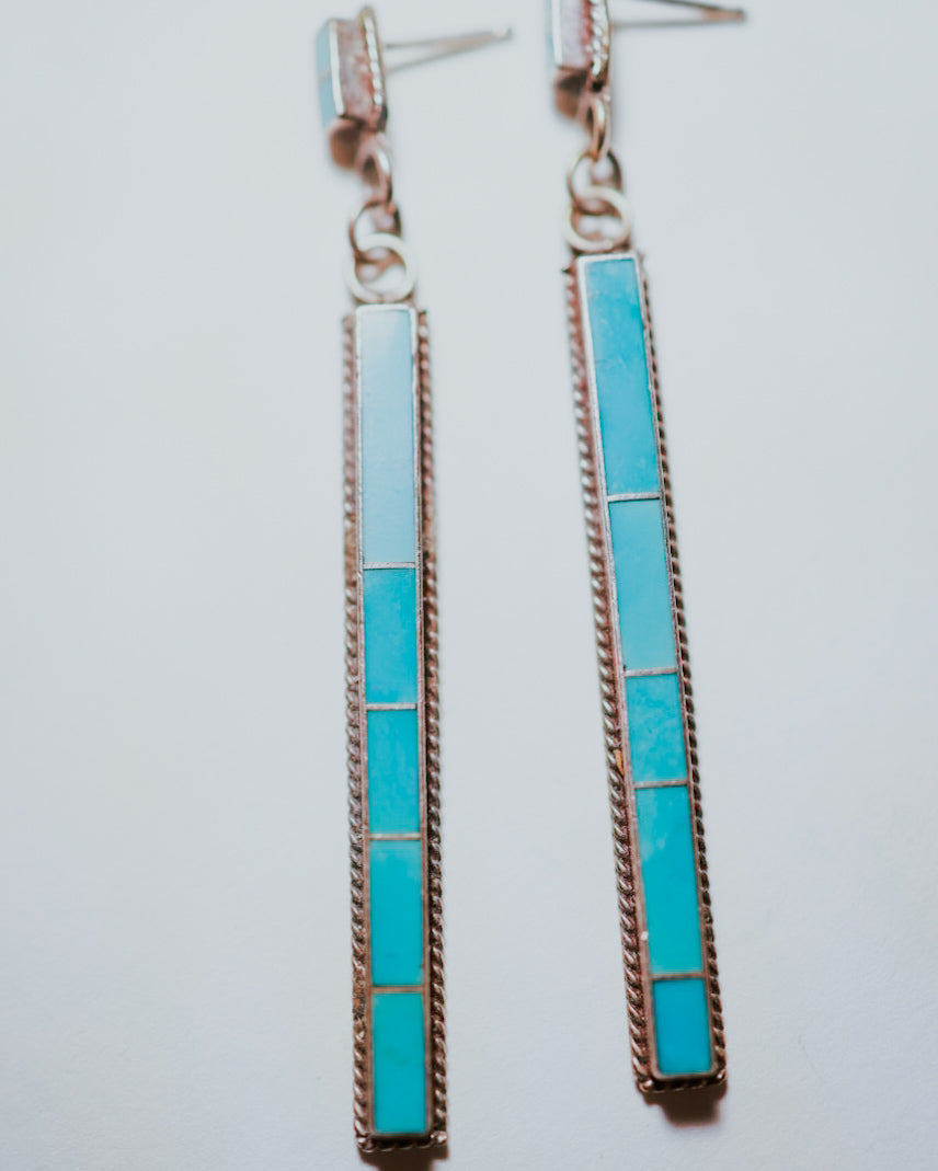 Turquoise Inlay Earrings - Smokin' Blues Turquoise