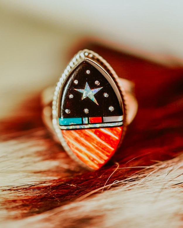 Inlay Turquoise Outer Space Ring - Smokin' Blues Turquoise