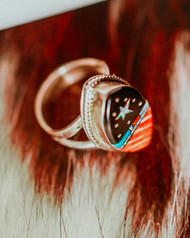 Inlay Turquoise Outer Space Ring - Smokin' Blues Turquoise