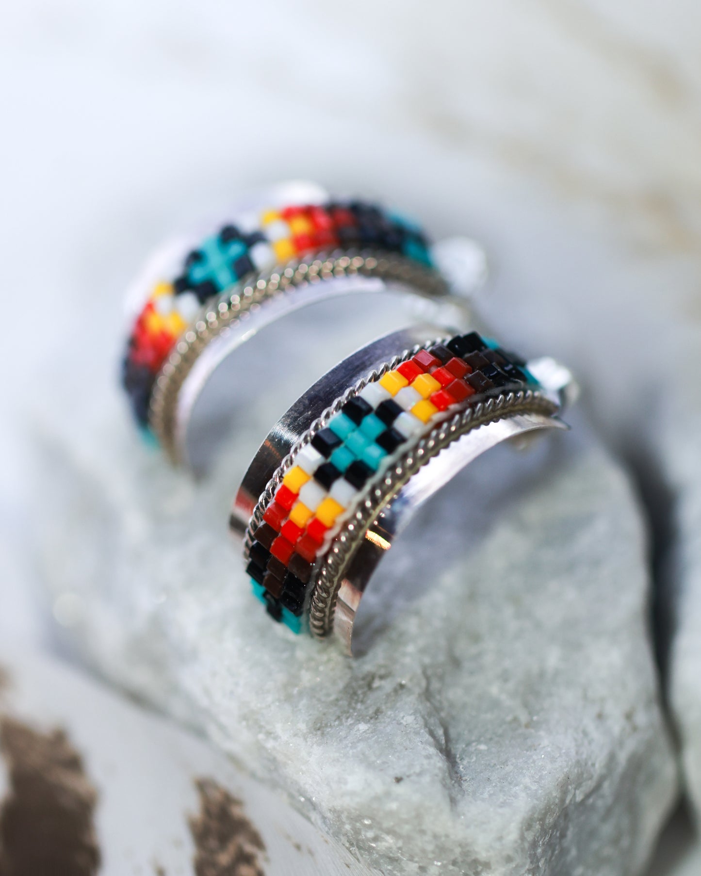 Navajo Beaded Earrings - Smokin' Blues Turquoise