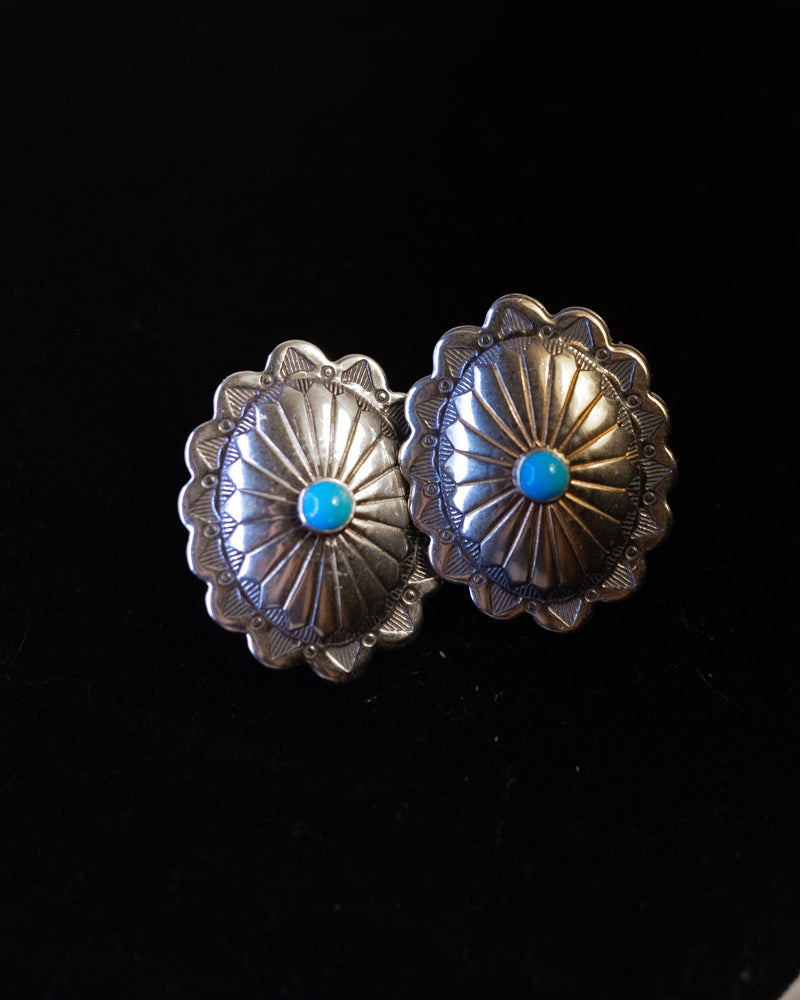 Sterling Silver Concho Earrings - Smokin' Blues Turquoise