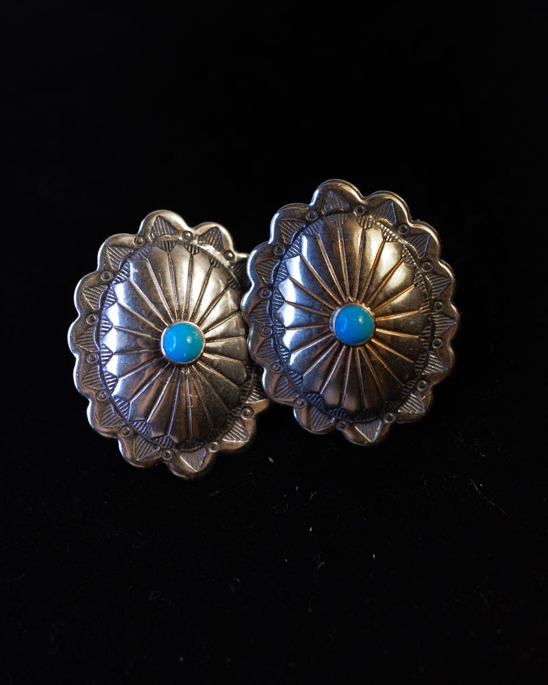 Sterling Silver Concho Earrings - Smokin' Blues Turquoise