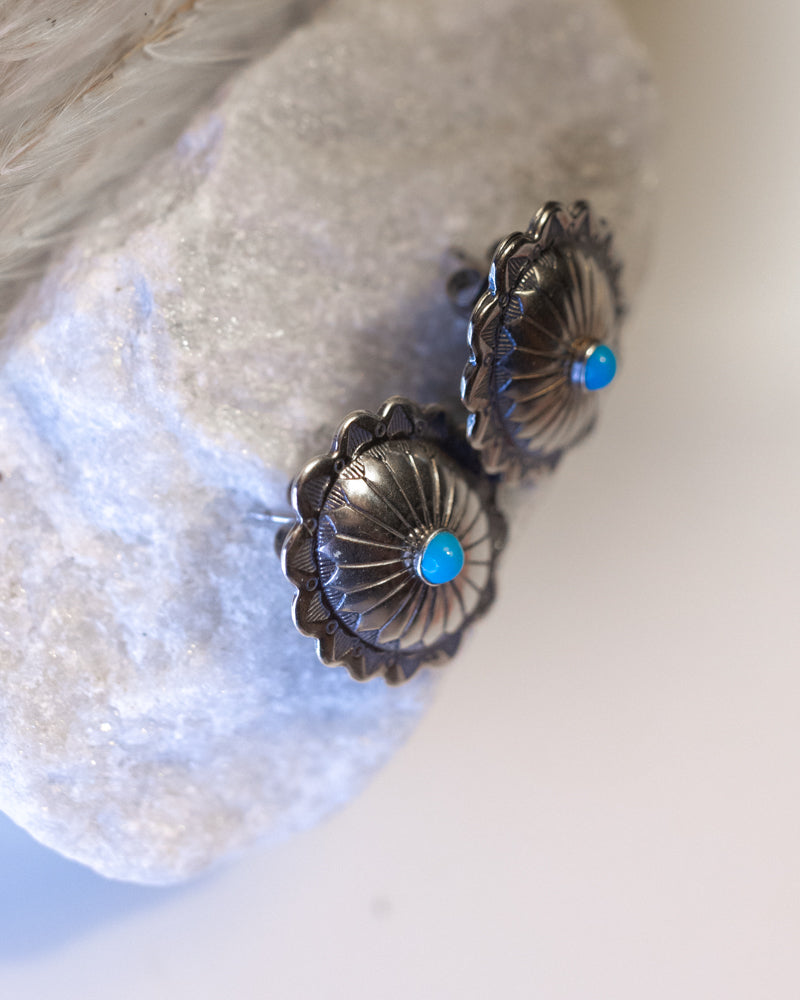 Sterling Silver Concho Earrings - Smokin' Blues Turquoise