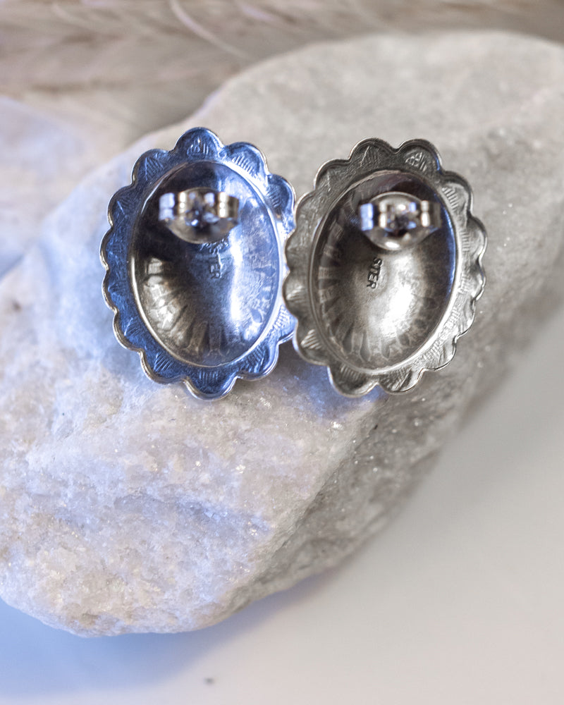 Sterling Silver Concho Earrings - Smokin' Blues Turquoise