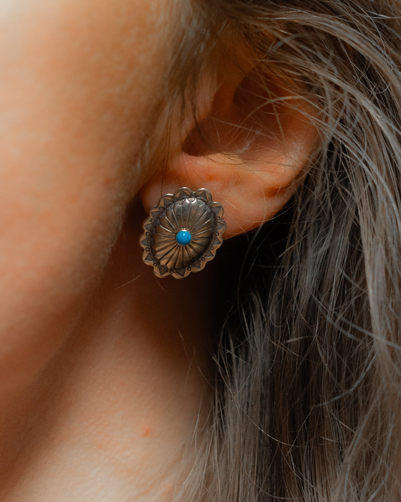 Sterling Silver Concho Earrings - Smokin' Blues Turquoise
