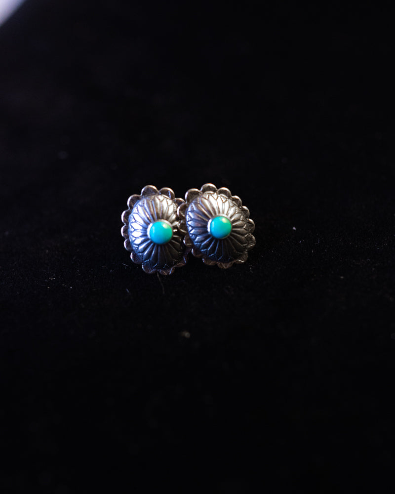 Sterling Silver Concho Earrings - Smokin' Blues Turquoise