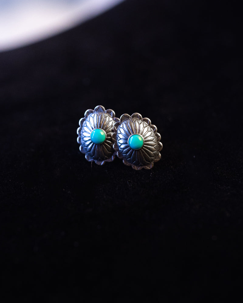 Sterling Silver Concho Earrings - Smokin' Blues Turquoise