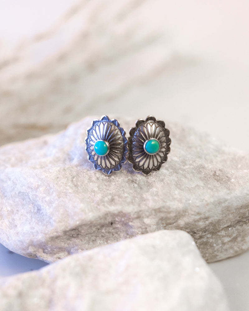 Sterling Silver Concho Earrings - Smokin' Blues Turquoise