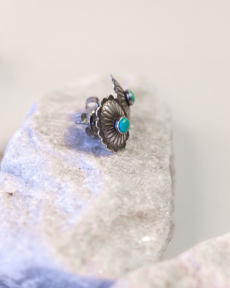 Sterling Silver Concho Earrings - Smokin' Blues Turquoise