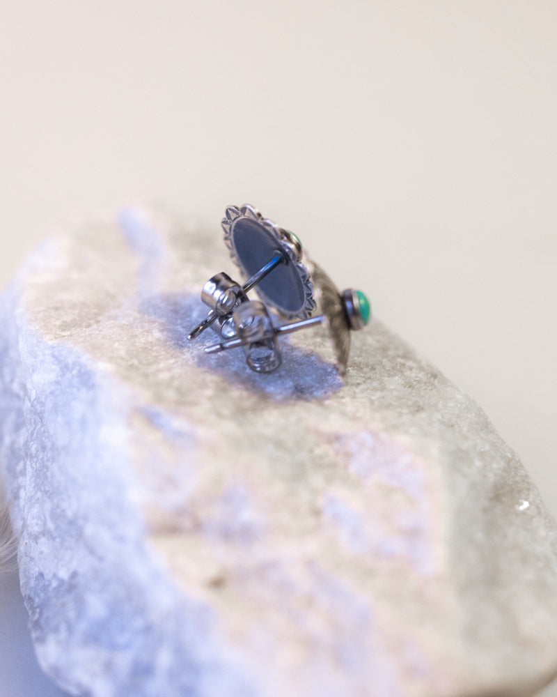 Sterling Silver Concho Earrings - Smokin' Blues Turquoise