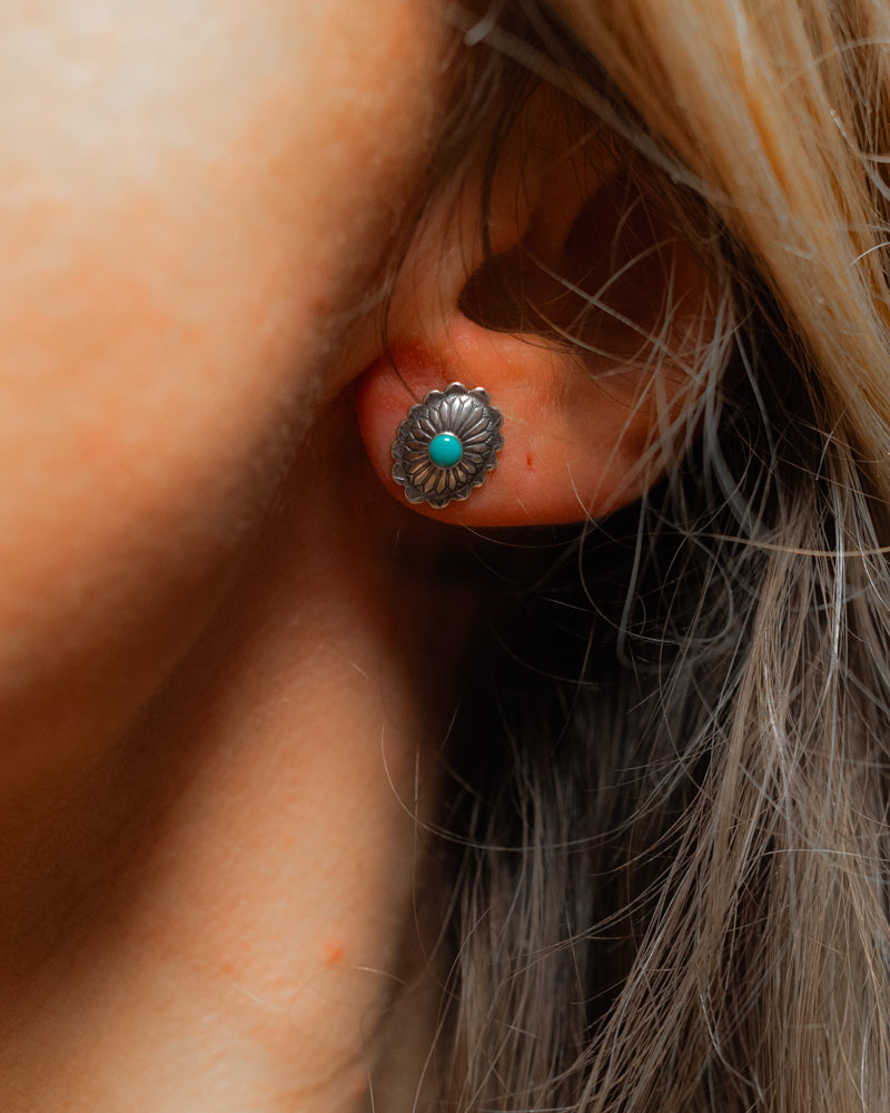 Sterling Silver Concho Earrings - Smokin' Blues Turquoise