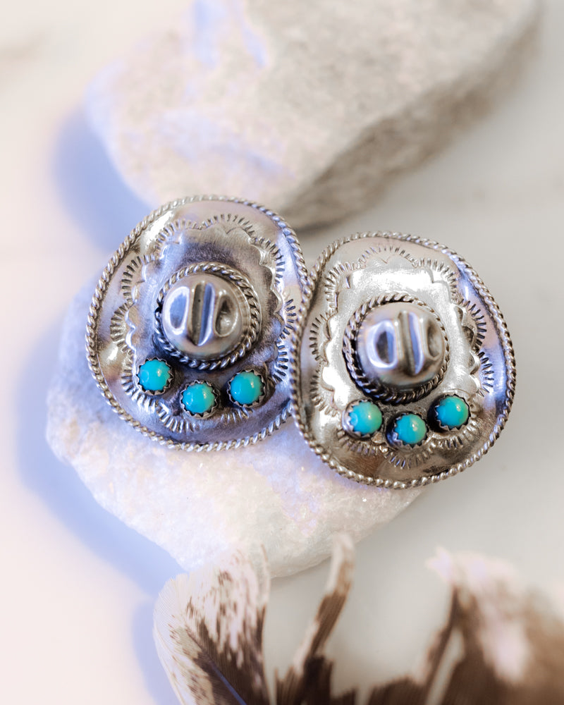 Sterling Silver Cowboy Hat Earrings - Smokin' Blues Turquoise