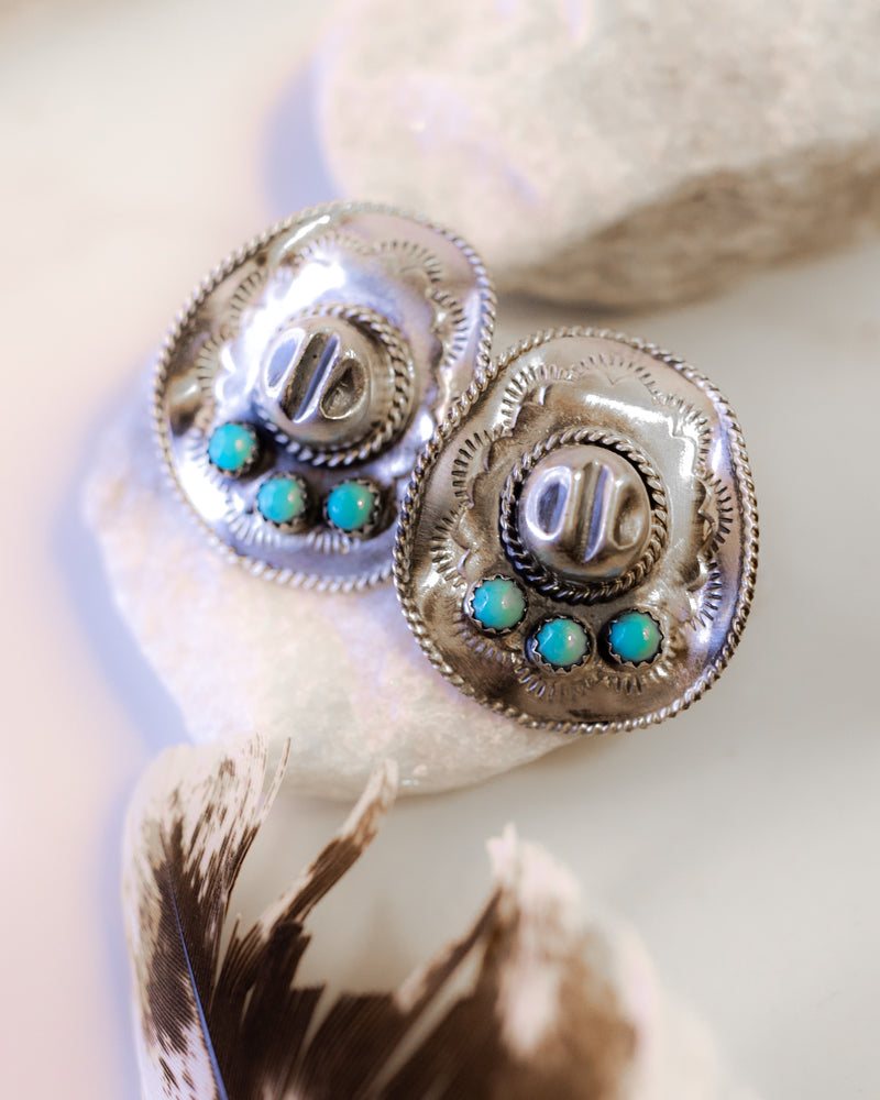Sterling Silver Cowboy Hat Earrings - Smokin' Blues Turquoise