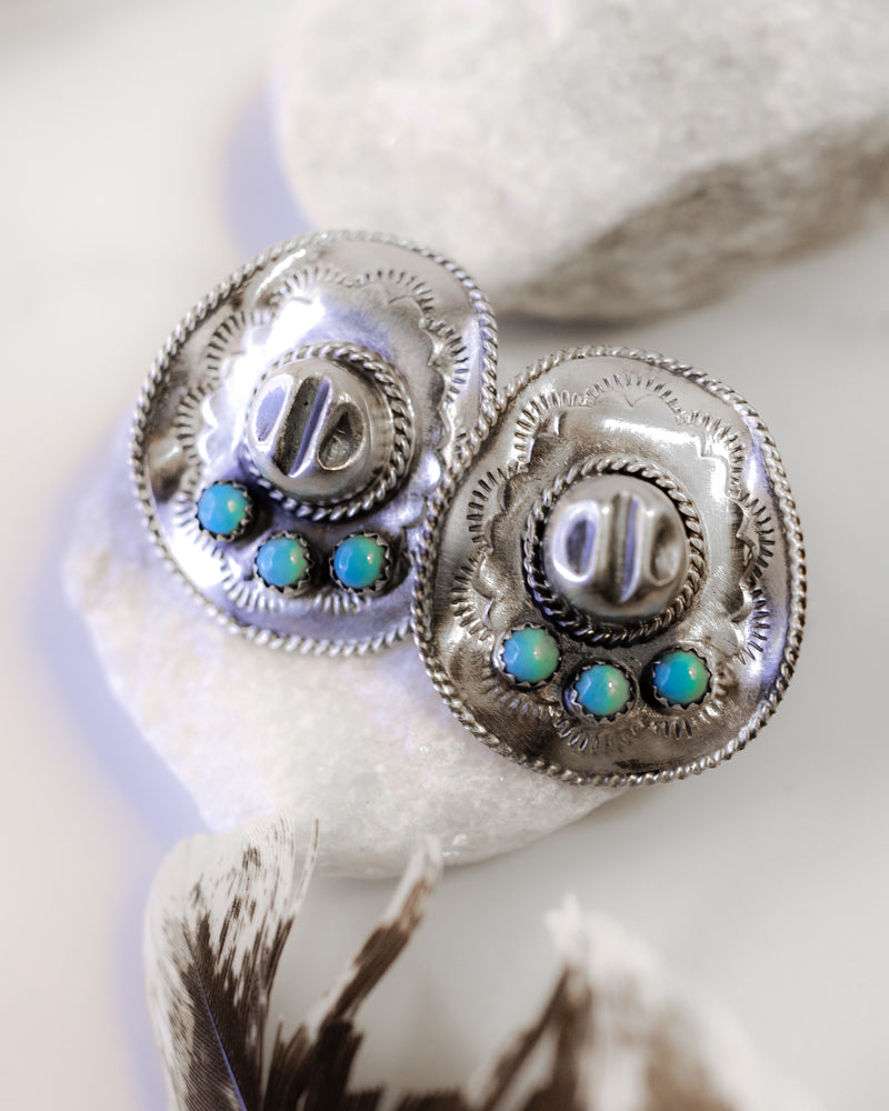 Sterling Silver Cowboy Hat Earrings - Smokin' Blues Turquoise