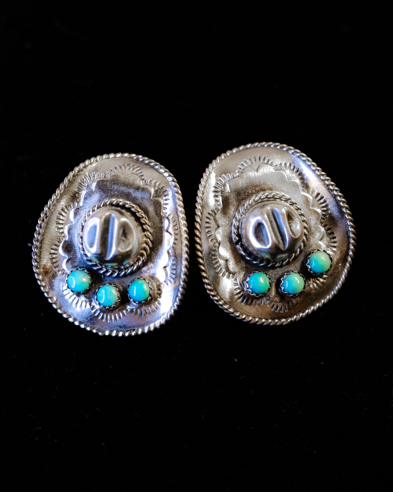 Sterling Silver Cowboy Hat Earrings - Smokin' Blues Turquoise