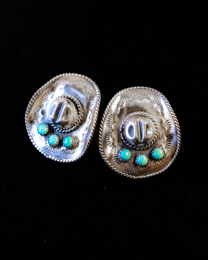 Sterling Silver Cowboy Hat Earrings - Smokin' Blues Turquoise