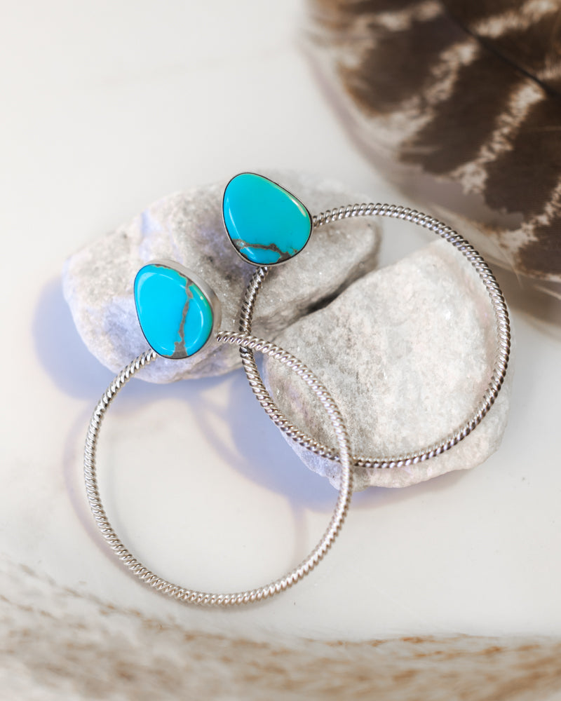 Kingman Turquoise Hoop Earrings - Smokin' Blues Turquoise