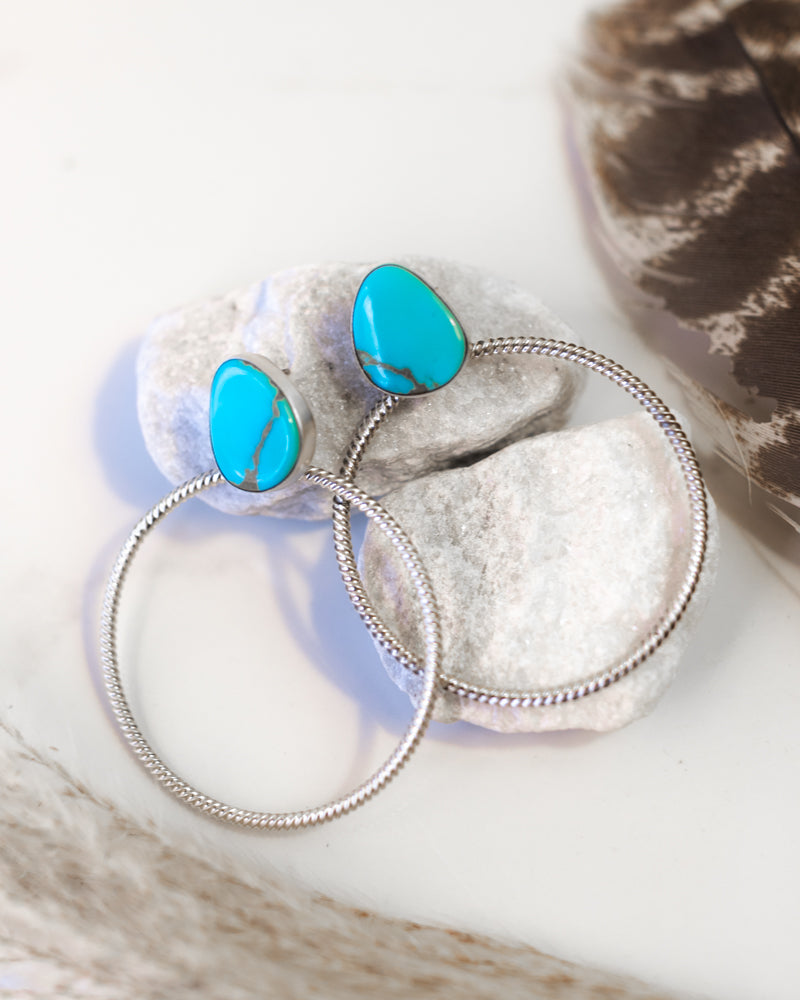 Kingman Turquoise Hoop Earrings - Smokin' Blues Turquoise
