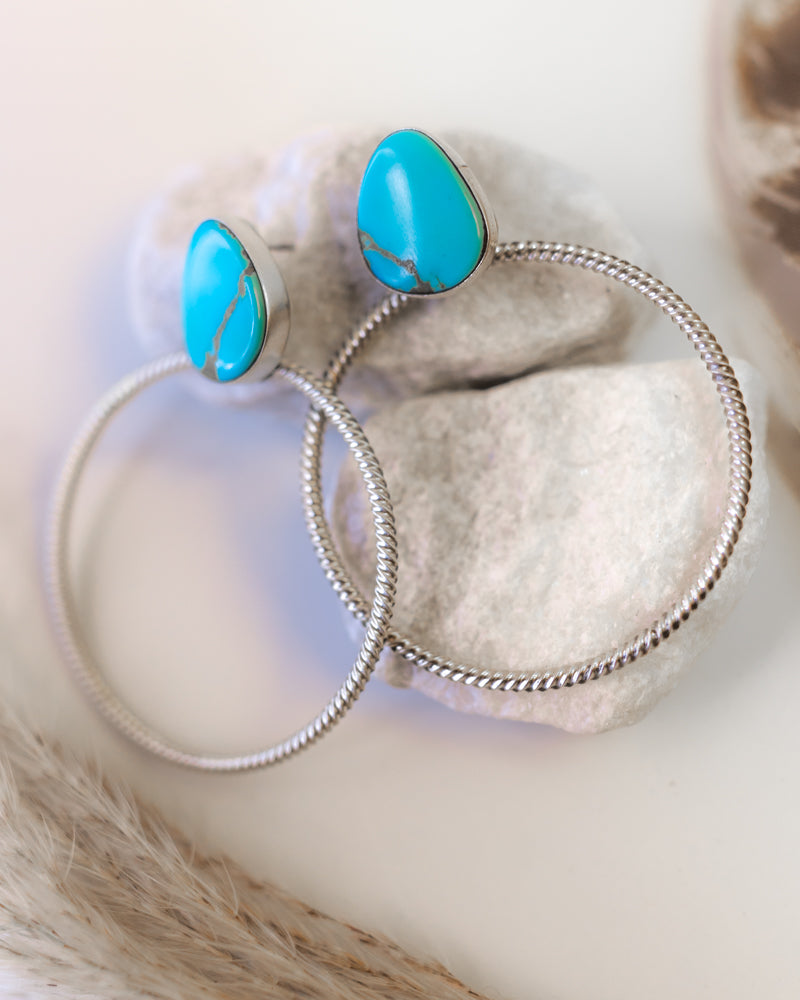 Kingman Turquoise Hoop Earrings - Smokin' Blues Turquoise