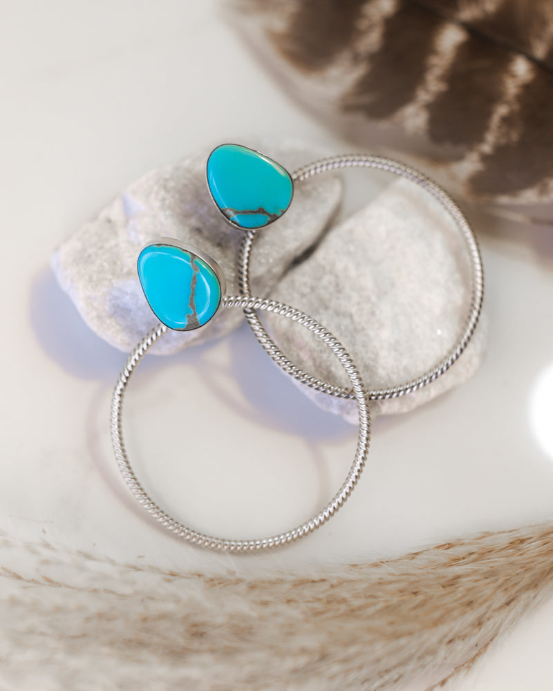 Kingman Turquoise Hoop Earrings - Smokin' Blues Turquoise