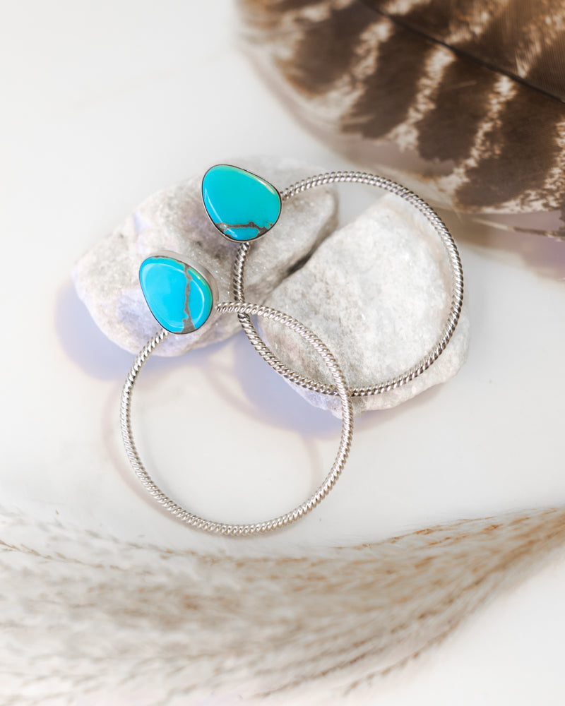 Kingman Turquoise Hoop Earrings - Smokin' Blues Turquoise