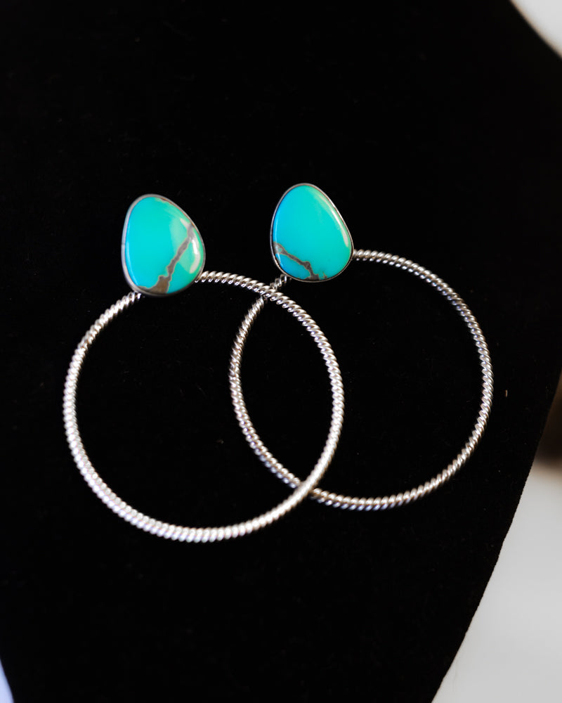 Kingman Turquoise Hoop Earrings - Smokin' Blues Turquoise