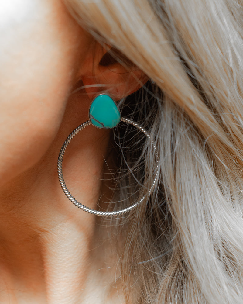 Kingman Turquoise Hoop Earrings - Smokin' Blues Turquoise