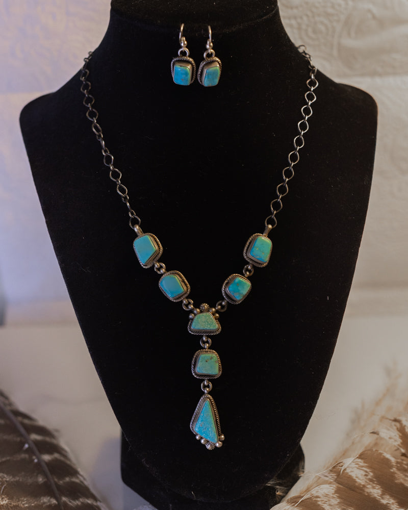 Authentic Turquoise Necklace and Earrings Set - Smokin' Blues Turquoise