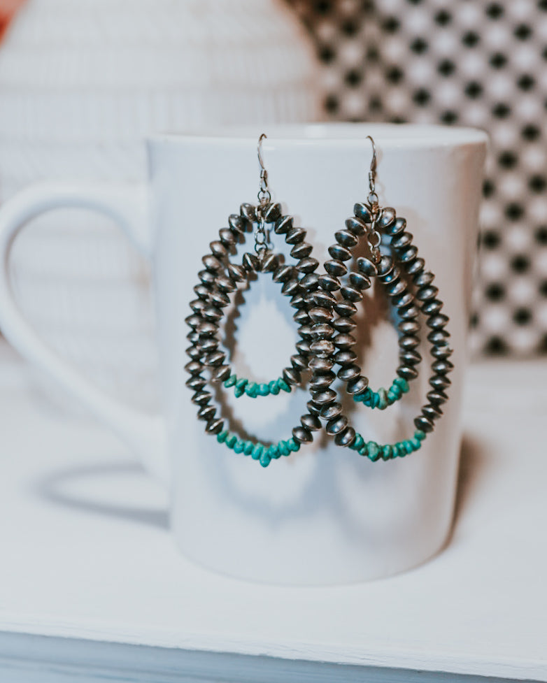 Navajo Pearl Saucer Bead Earrings - Smokin' Blues Turquoise