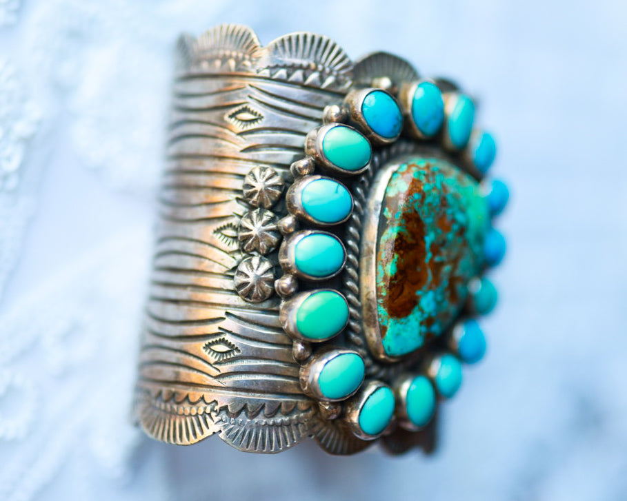 Turquoise Cluster Cuff - Smokin' Blues Turquoise