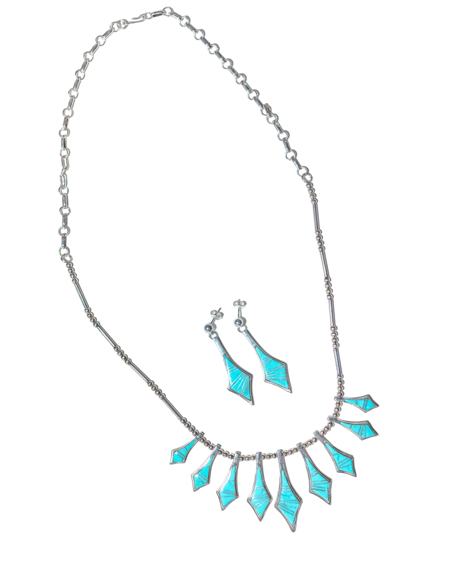 The Pocahontus Turquoise Inlay Necklace Set - Smokin' Blues Turquoise