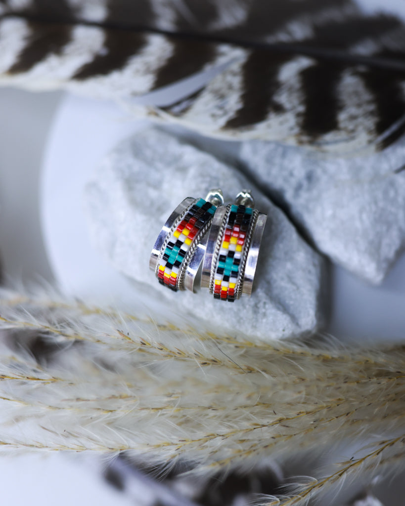Navajo Beaded Earrings - Smokin' Blues Turquoise