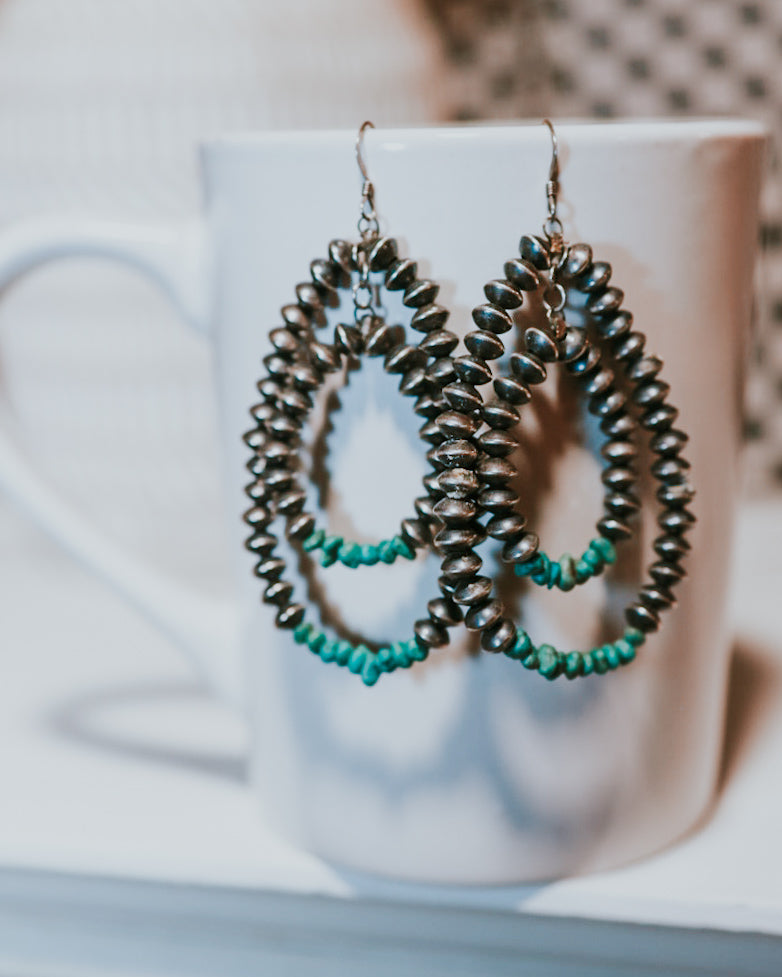 Navajo Pearl Saucer Bead Earrings - Smokin' Blues Turquoise