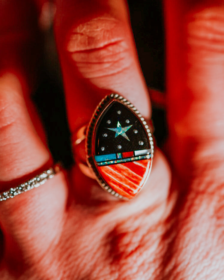 Inlay Turquoise Outer Space Ring - Smokin' Blues Turquoise