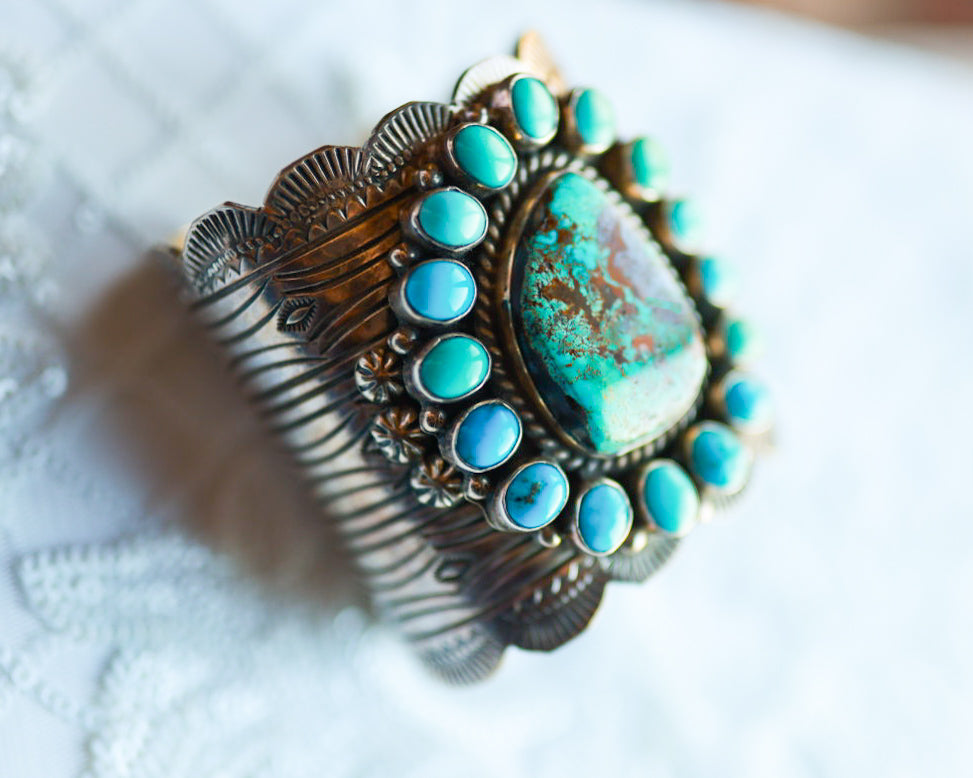 Turquoise Cluster Cuff - Smokin' Blues Turquoise